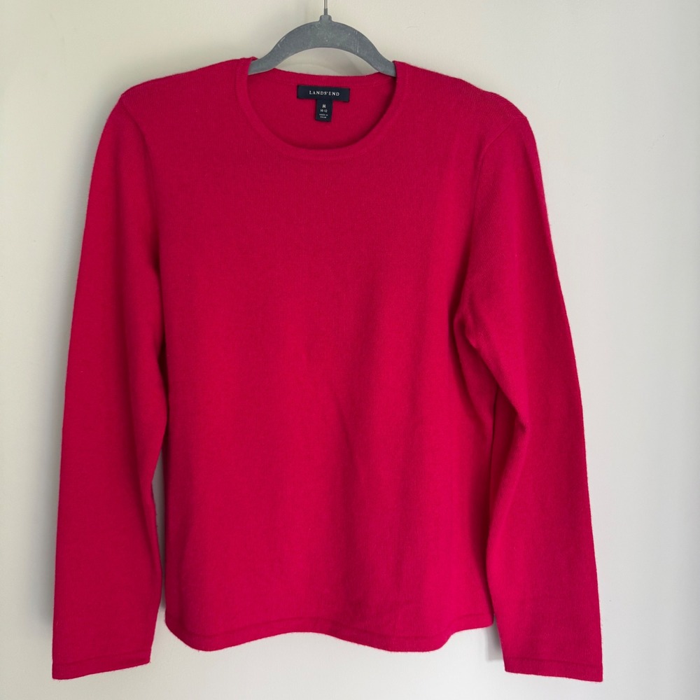Lands' End Sweater Fuchsia Pink 100% Cashmere Crew Neck Long Sleeve Size Medium